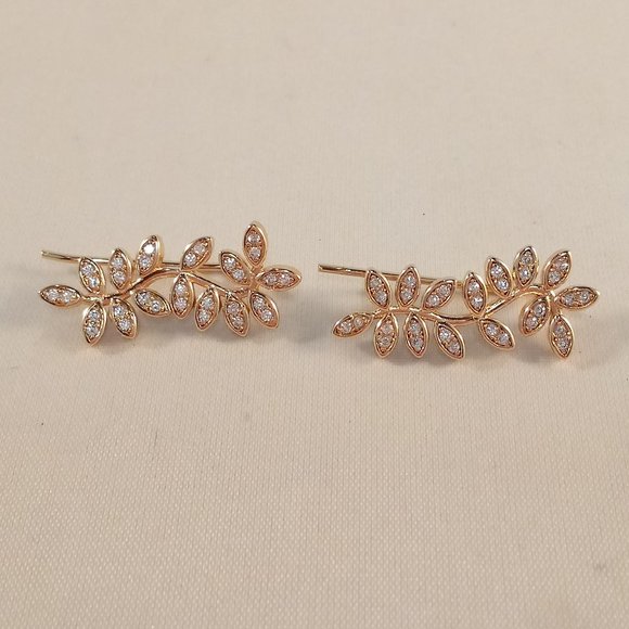 18K Yellow Gold Filled Diamond Zircon Leaf Branch Drop Earrings Gorgeous Gift - Picture 3 of 4